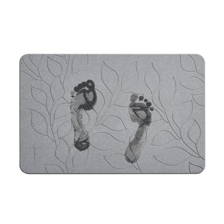 VCNY Home Grey Carved Leaves Diatomite Stone Bath Mat