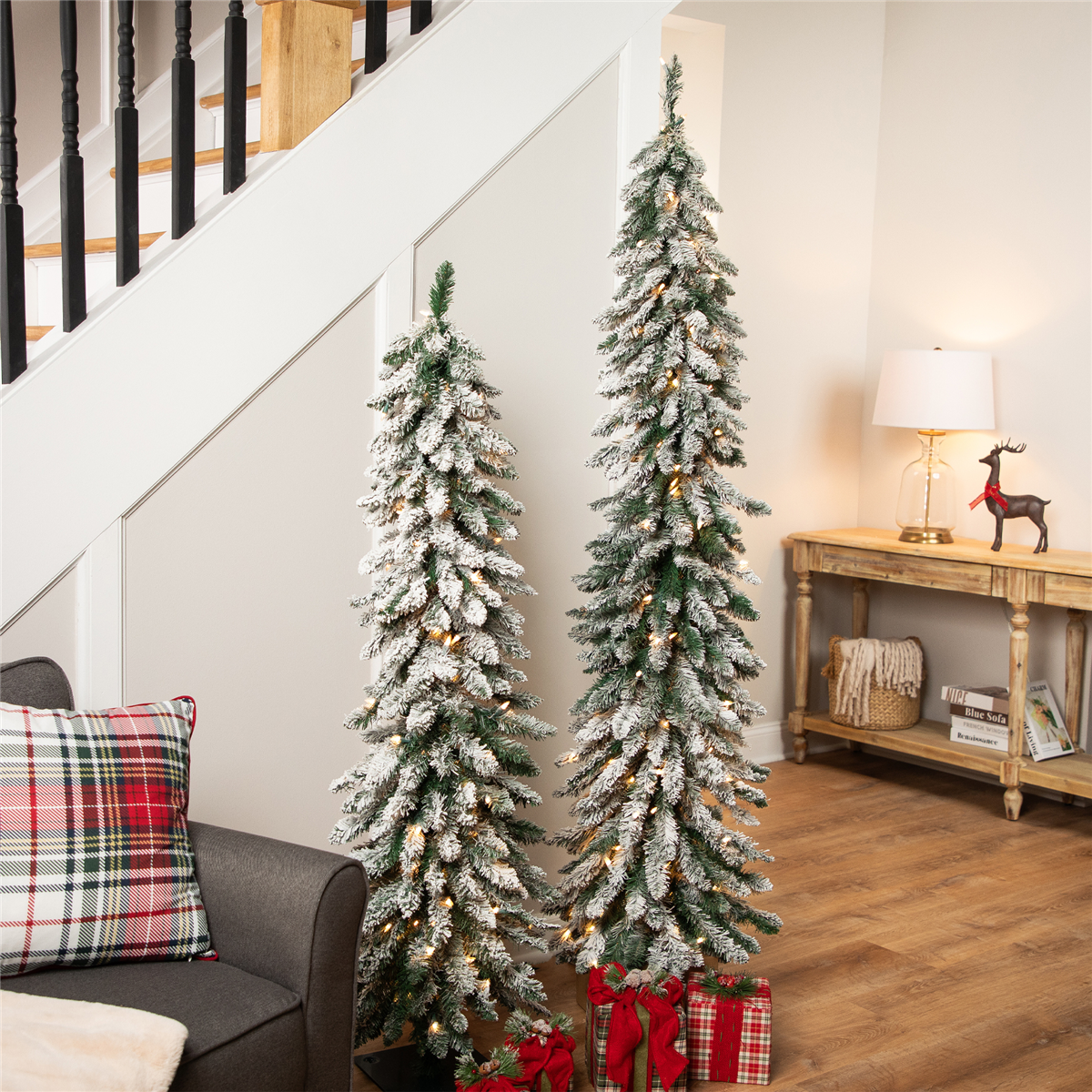 Northlight 6ft. Pre-Lit Pencil Flocked Alpine Christmas Tree