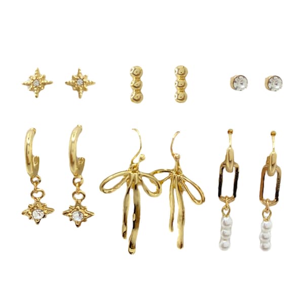 Ashley 6pr. Gold-Tone Bow Acrylic Pearl Earrings Set - image 