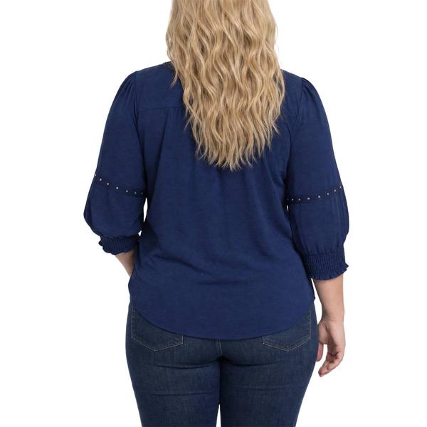 Plus Size NY Collection Long Sleeve Solid Stud Trim Blouse
