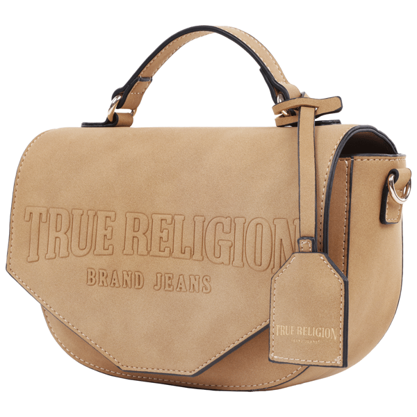 True Religion Trapunto Logo Suede Flap Crossbody