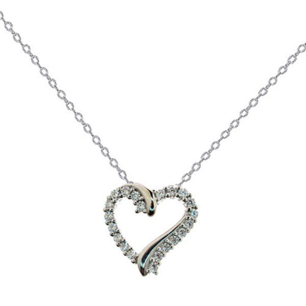 Sterling Silver Cubic Zirconia Heart Necklace - image 