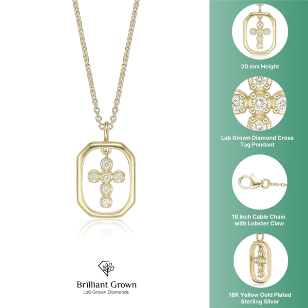 Brilliant Grown Lab-Grown Diamond Framed Cross Pendant Necklace