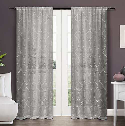 Geneva Embroidered Faux Linen Pole Top Curtain Panel - image 