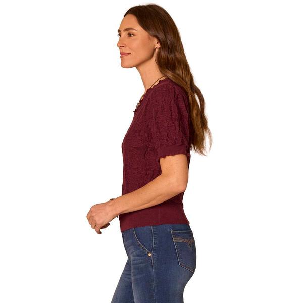 Womens Democracy Short Sleeve Scallop Edge Paisley Sweater