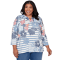 Plus Size Alfred Dunner Austin Stripe Floral Keyhole Neck Blouse - image 1
