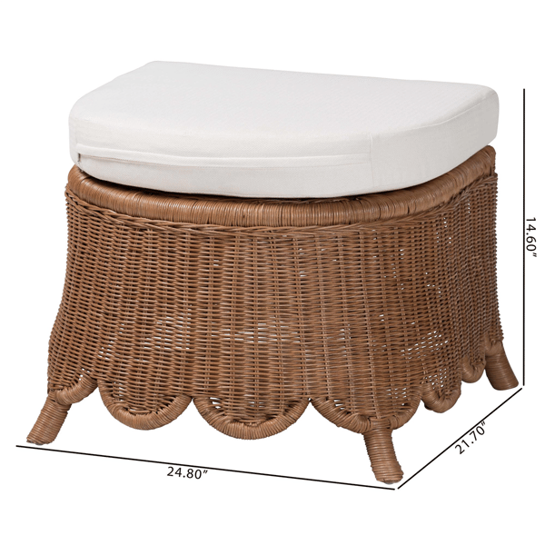 bali & pari Detta Natural Rattan Footstool with Cushion