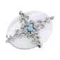 1928 Silver Tone Aqua & Faux Pearl Cross Brooch - image 1