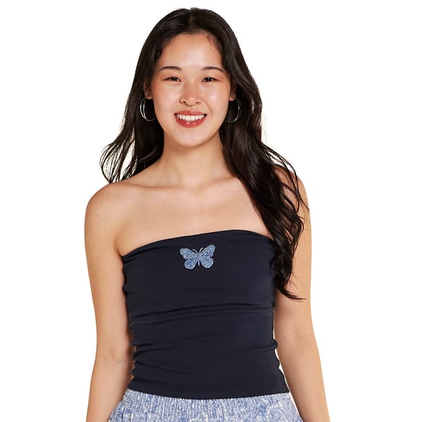 Juniors Madden Girl Tube Top with Butterfly Bead Embroidery - image 
