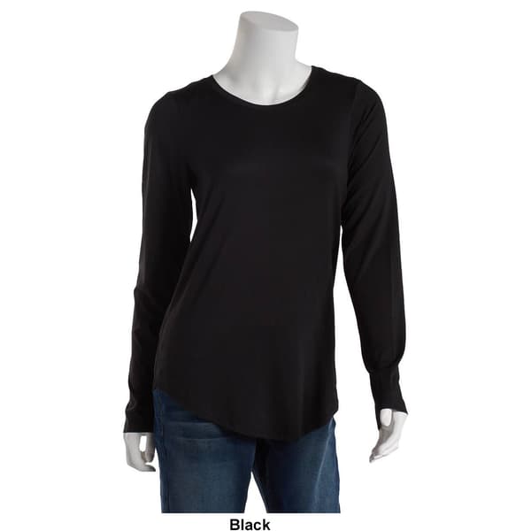 Juniors Poof! Long Sleeve Solid Crew Neck Shirttail Hem Tee