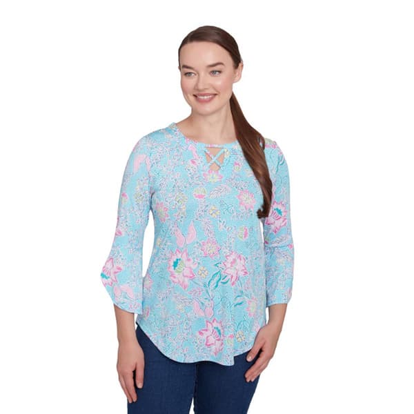 Womens Ruby Rd. Spring Oasis Cloisonna Floral Blouse - image 