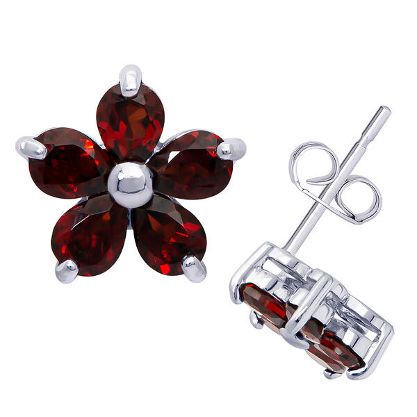 Gianni Argento Silver Garnet Flower Stud Earrings - image 