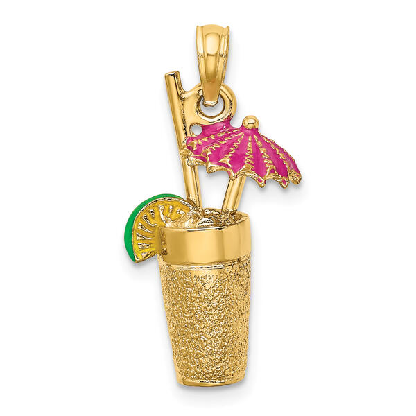 Unisex Gold Classics&#40;tm&#41; 14kt Gold 3D Fuschia Cocktail Drink Charm - image 