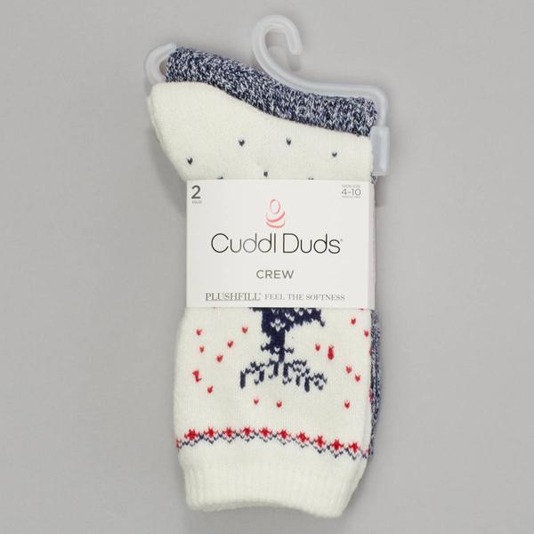 Womens Cuddl Duds 2pk Reindeer Crew Socks - image 