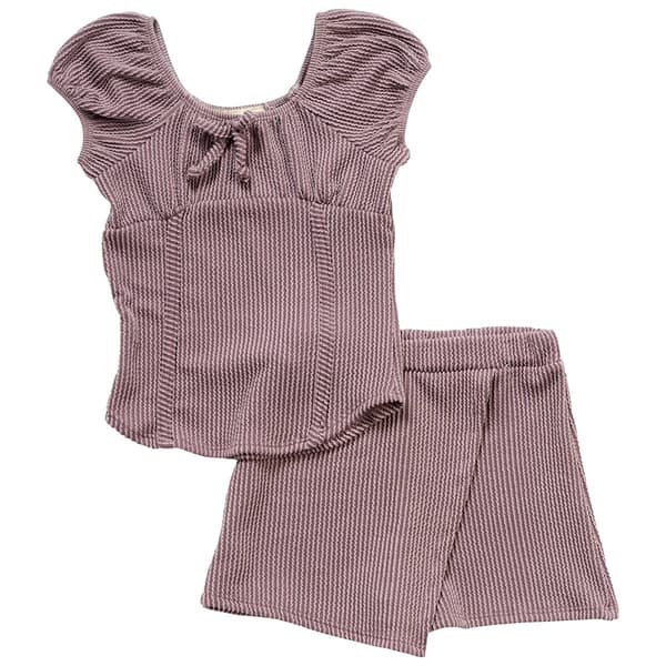 Girls &#40;7-12&#41; Dream Girl Rib Faux Corset Top with Envelope Skort