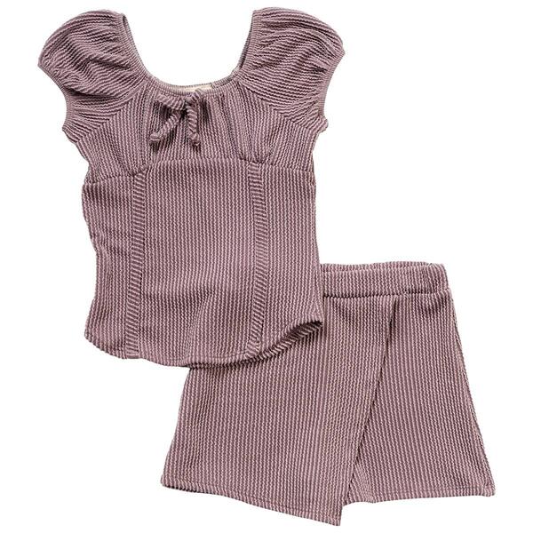 Girls &#40;7-12&#41; Dream Girl Rib Faux Corset Top with Envelope Skort - image 