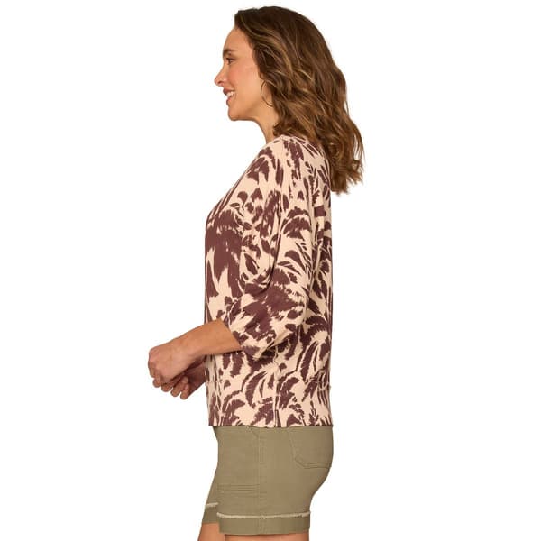 Womens Democracy 3/4 Dolman Blouson Sleeve Leaf Sweater