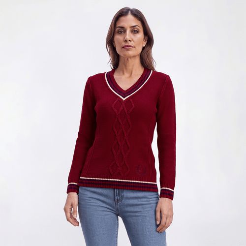 Womens Nautica Long Sleeve V-Neck Varsity Sweater