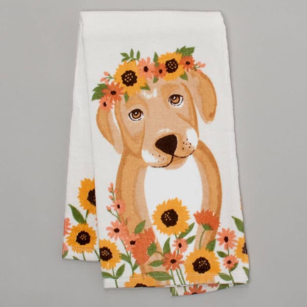 Sunflower Puppy Kitchen Towel - image 