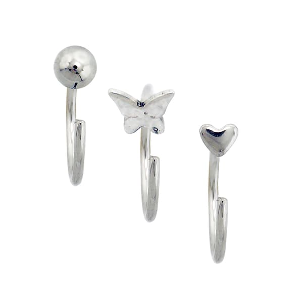 3pk. 20-Gauge Surgical Steel Heart Butterfly & Ball Open Nose Set