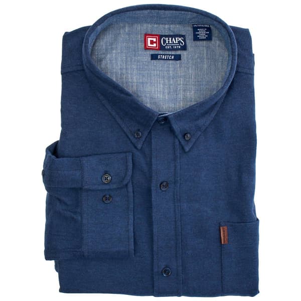 Mens Big & Tall Chaps Long Sleeve Flannel Button Down - Navy - image 