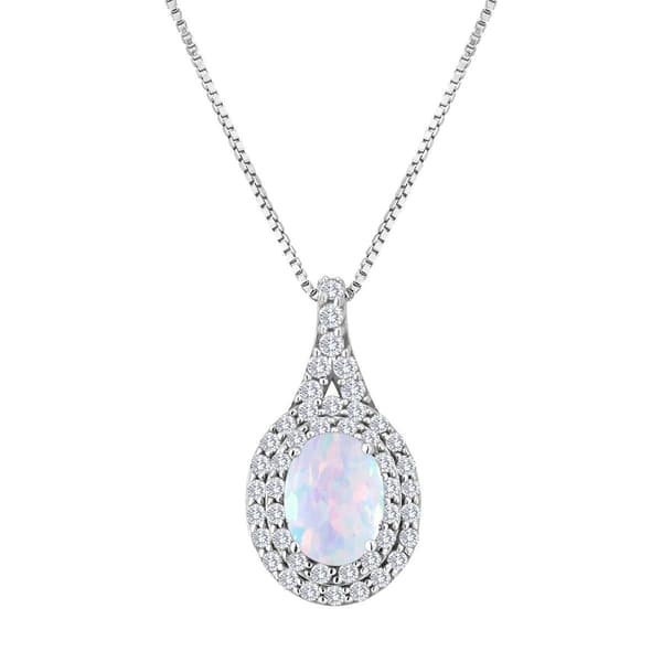 Gemstone Classics(tm) Sterling Silver Opal & Sapphire Halo Necklace - image 