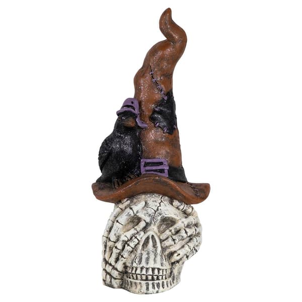Northlight Seasonal Skull in Witch Hat w/ Crow Halloween Decor - image 
