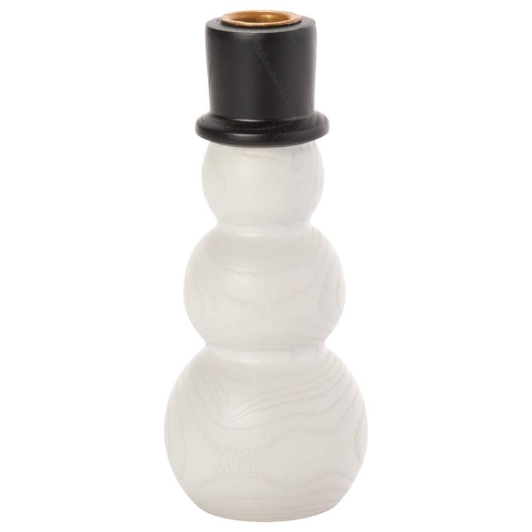 K&K Interiors 7in. Wood Snowman Taper Candleholder