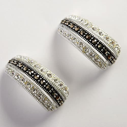 Marsala Marcasite with Clear Crystal J-Hoop Earrings