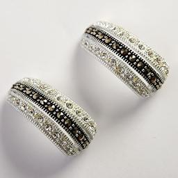 Marsala Marcasite with Clear Crystal J-Hoop Earrings