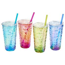 Multicolor 23oz. Hammered Tumblers with Lid & Straw - Set of 4