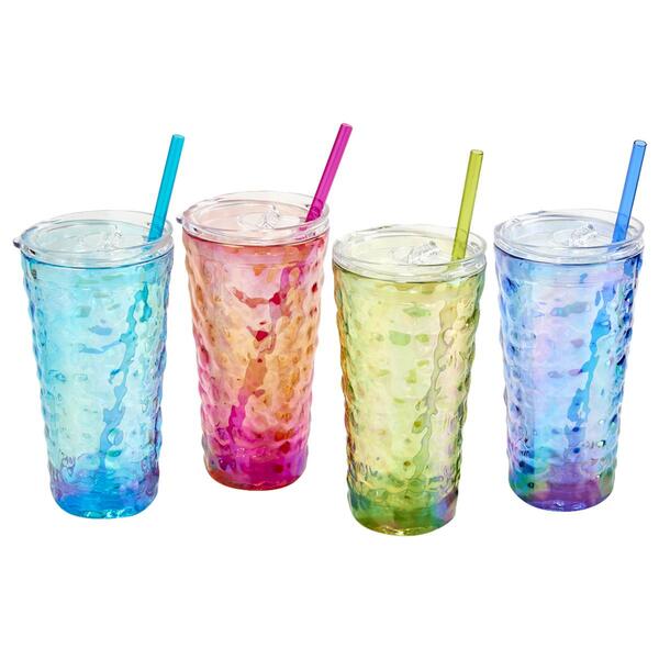 Multicolor 23oz. Hammered Tumblers with Lid & Straw - Set of 4 - image 