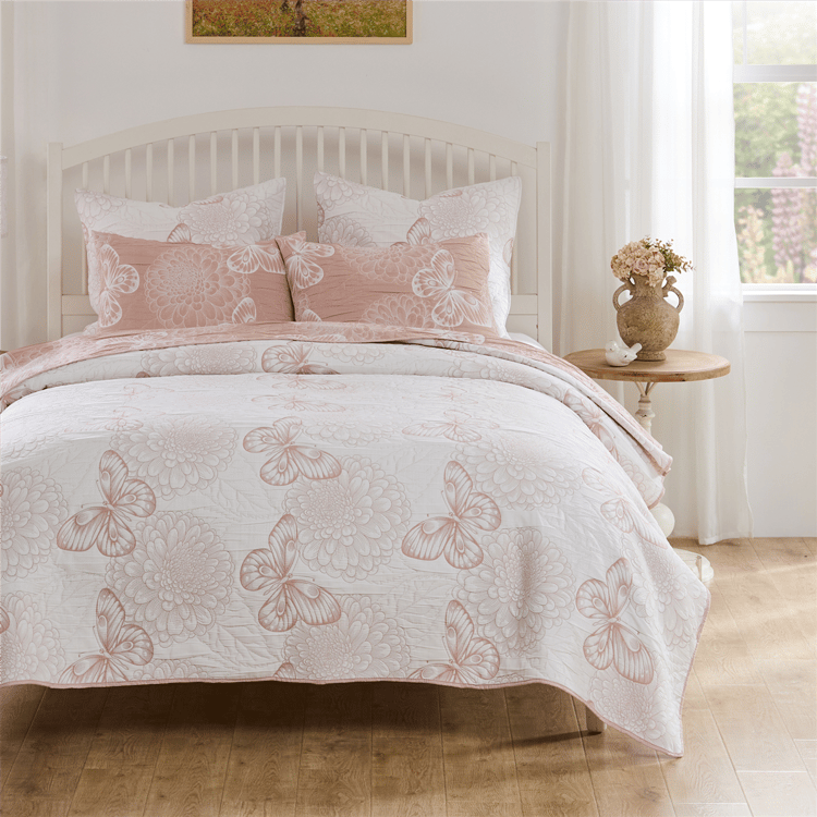 Mariposa Butterfly Blossom Reversible Matelasse Coverlet Set