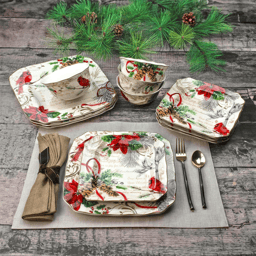 222 Fifth Holiday Wishes 12pc. Red Porcelain Dinnerware Set