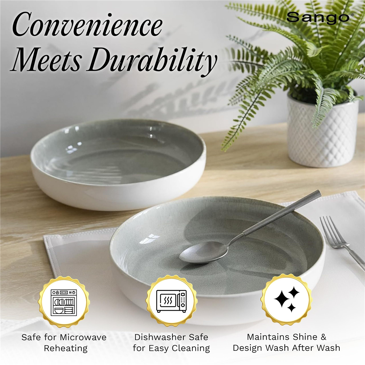 Sango Resona Moss/Cream Large Ceramic Serving Bowl - Set of 2