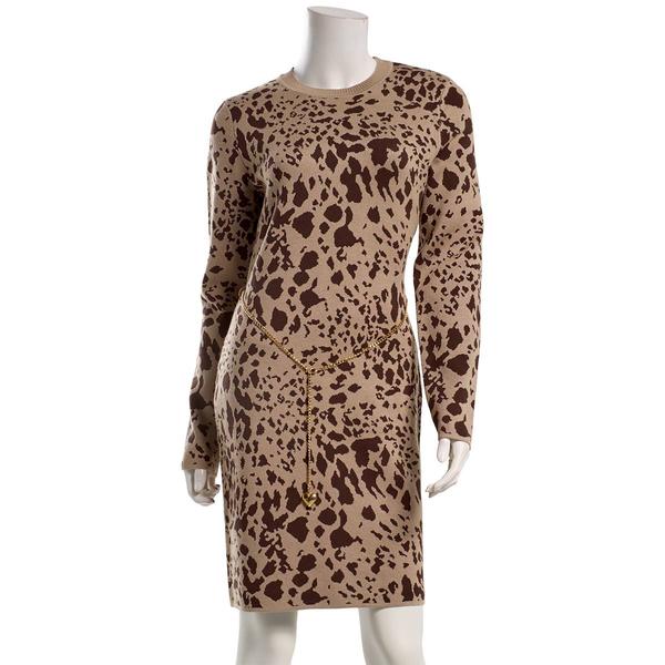Juniors Madden Girl Jacquard Leopard Crew Neck Sweater Dress - image 