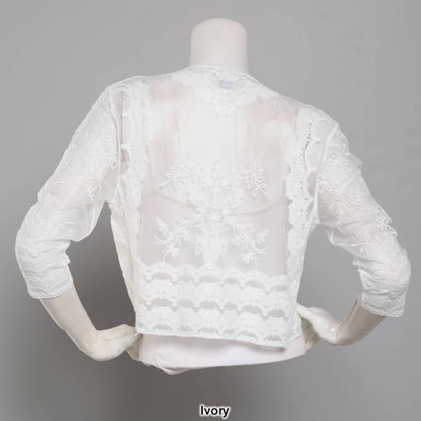 Womens Nina Leonard 3/4 Sleeve Embroidered Sheer Shrug