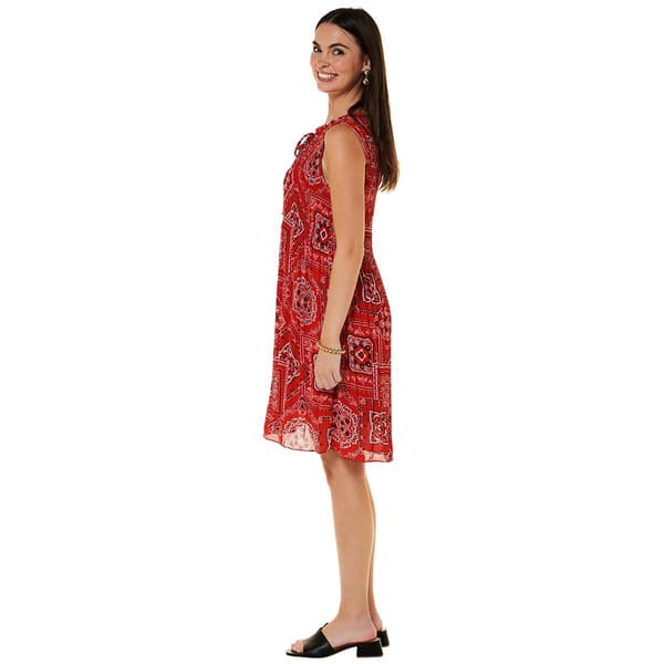 Womens Ninety Clothing Sleeveless Medallion Tie Neck Shift Dress