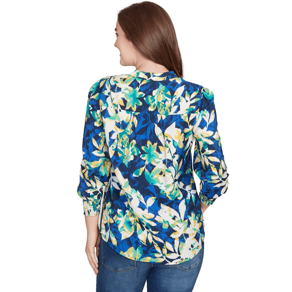 Womens Ruby Rd. Fall Flair Pleated Button Front Floral Blouse