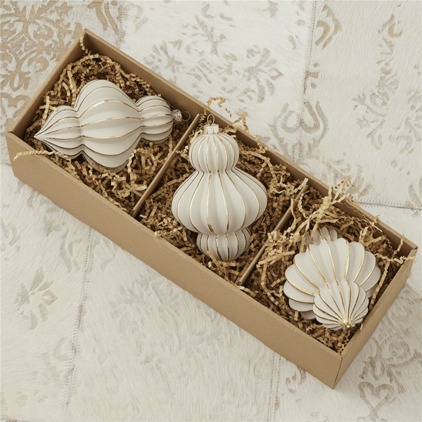 Seasonal LLC Gesso Finial Glass Christmas Ornaments - Set of 3