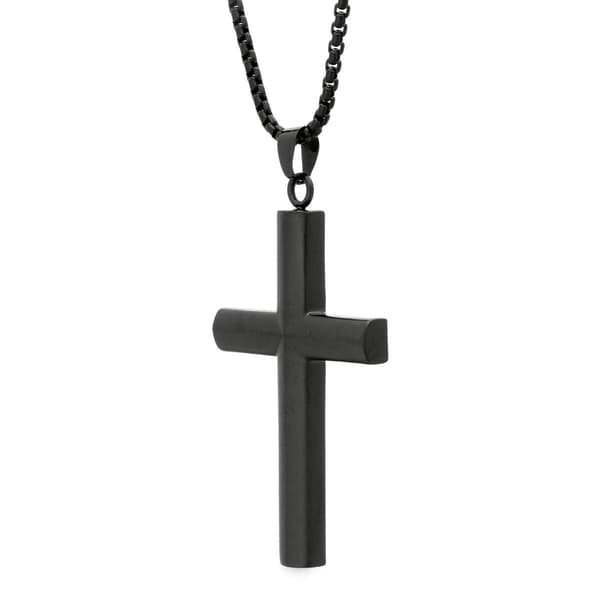 Mens Lynx Stainless Steel Cross Black IP Pendant