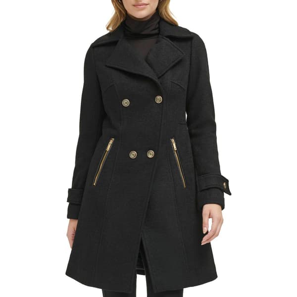 Womens Guess Double Breasted Military Faux Wool Coat w/Pockets