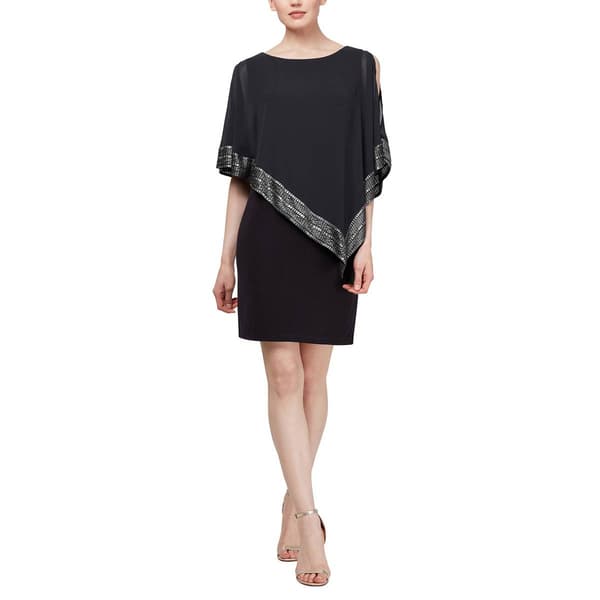 Womens SLNY One Piece Split Sleeve Cape Dress w/ Foil Trim - image 