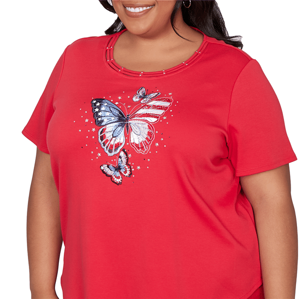 Plus Size Alfred Dunner Lady Liberty Butterfly Embroidery Blouse