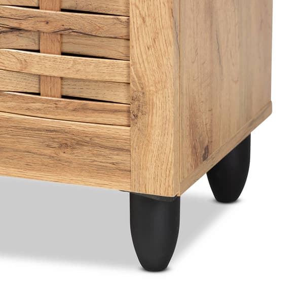 Baxton Studio Winda Oak Brown Wood 3-Door Shoe Cabinet