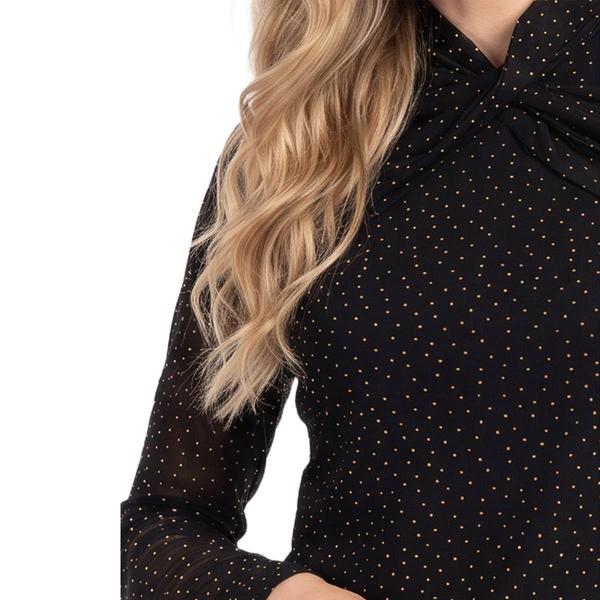 Womens NY Collection Long Sleeve Wrap Neck Rhinestone Blouse
