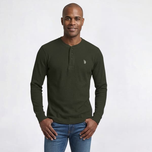 Mens U.S. Polo Assn.(R) Solid Thermal 3 Button Henley