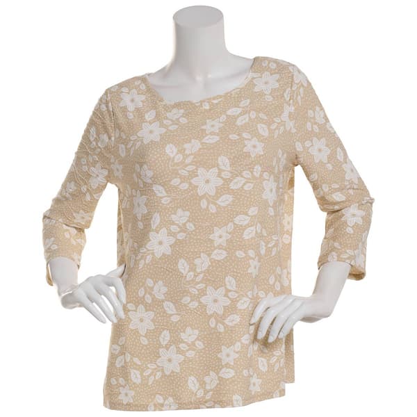 Womens Emily Daniels 3/4 Sleeve Print Jacquard Tee-Tan/White