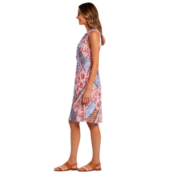 Womens Ninety Clothing Sleeveless Patchwork Tie Neck Shift Dress