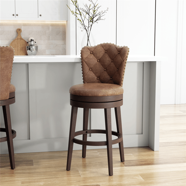 HH2 Home Edenwood Chestnut Bar Height Swivel Stool w/ Tufted Back
